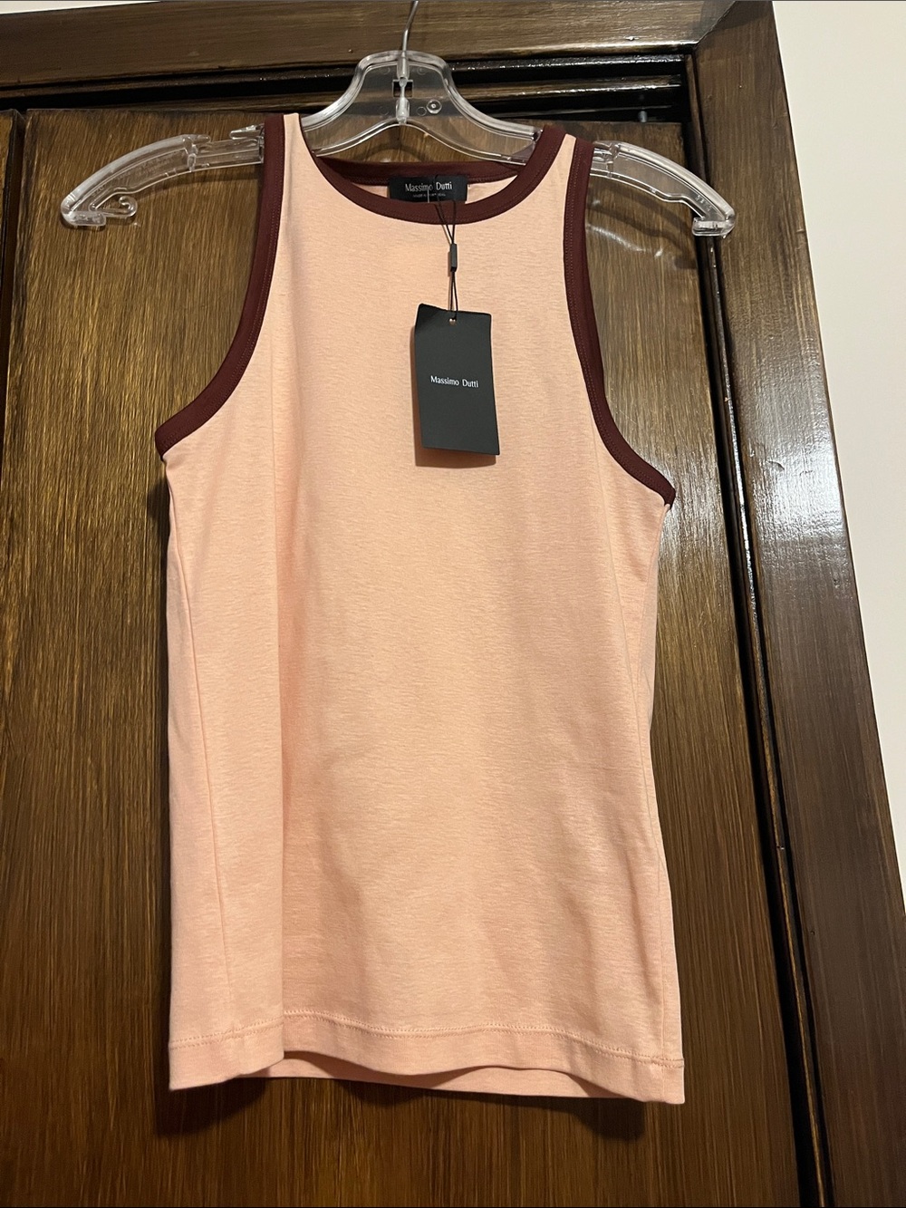 Massimo Dutti Peach Tank with Burgundy Trim